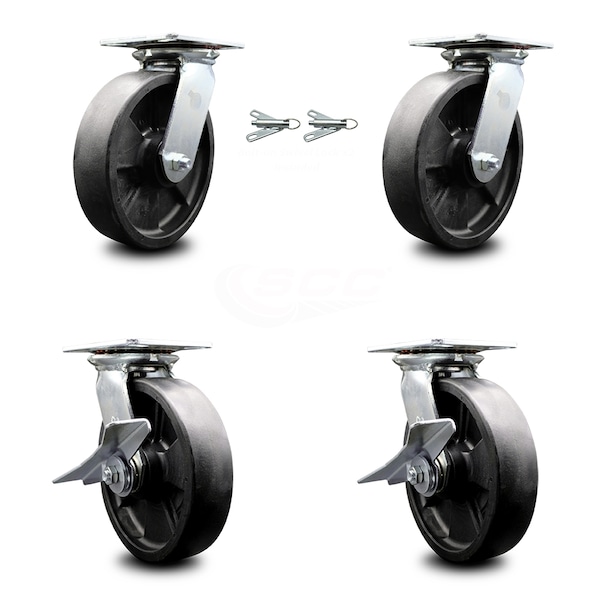 8 Inch Glass Filled Nylon Swivel Caster Swivel Locks 2 Brakes SCC, 2PK